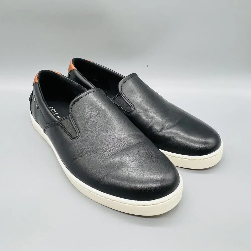 Cole Haan Shoes Mens 9.5 Black Leather Slip On Casual Sneakers Comfort Walking